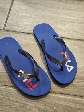 Fila Blue Flip-Flop Sandals with Black Straps Size 8